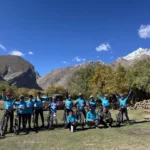 Group photo of cyclists and staff at Reru campsite during Zanskar cycling tour